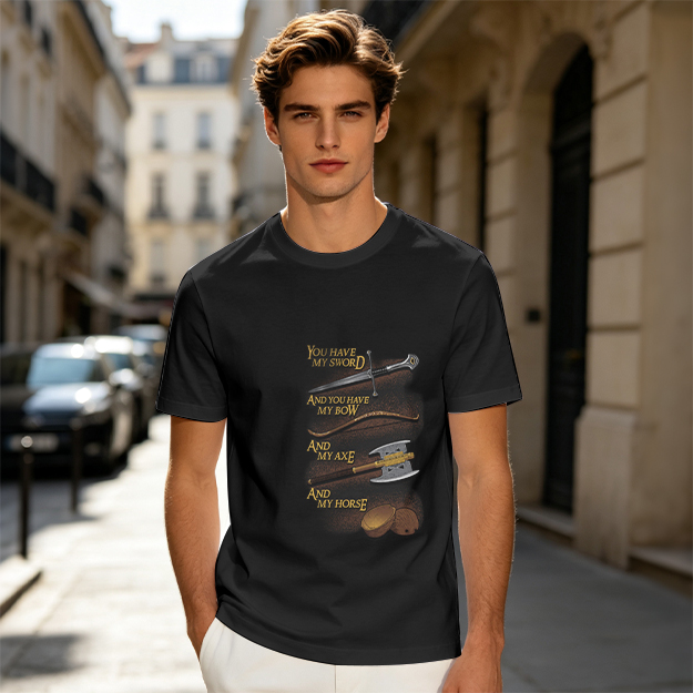 Olive T-Shirt with Fantasy Weapon Quote Print