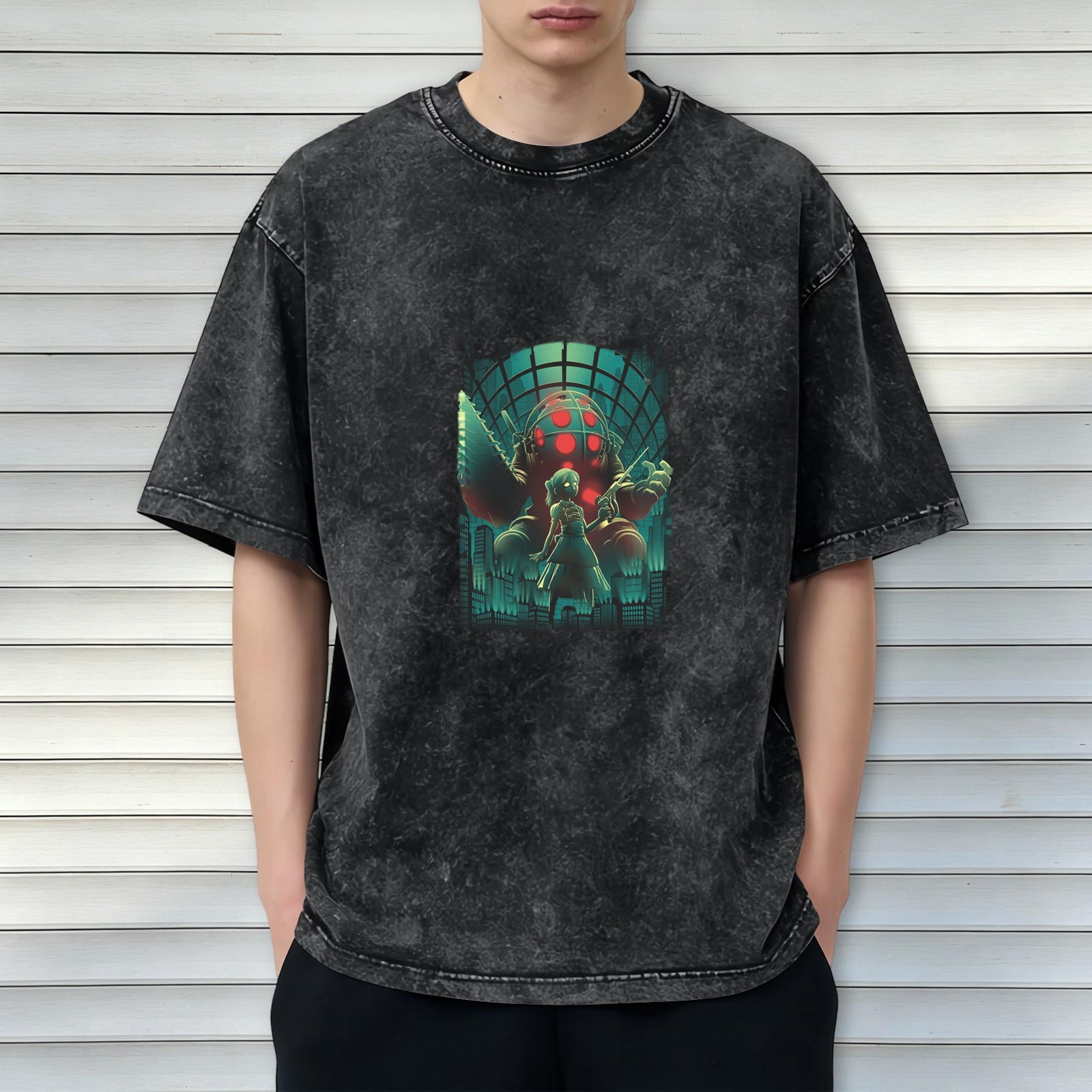 Bioshock Big Daddy & Little Sister Acid Wash T-Shirt