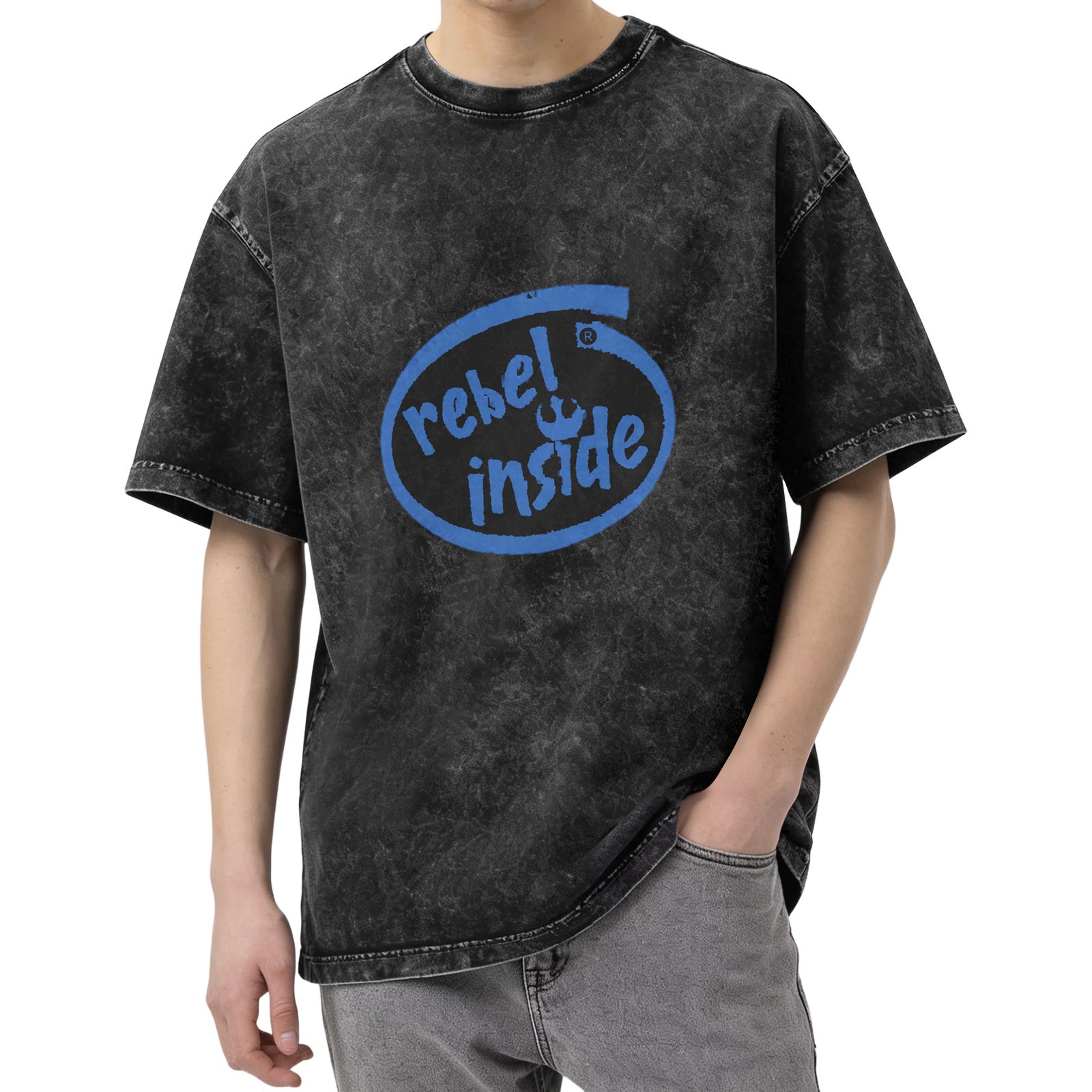 Washed Black Graphic T-Shirt With Rebel Inside Print