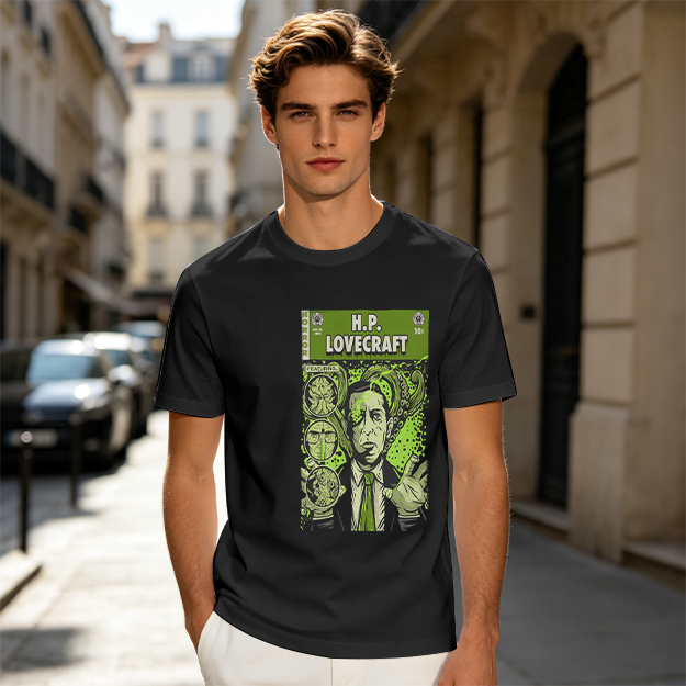 H.P. Lovecraft Comic Print Graphic Olive T-Shirt