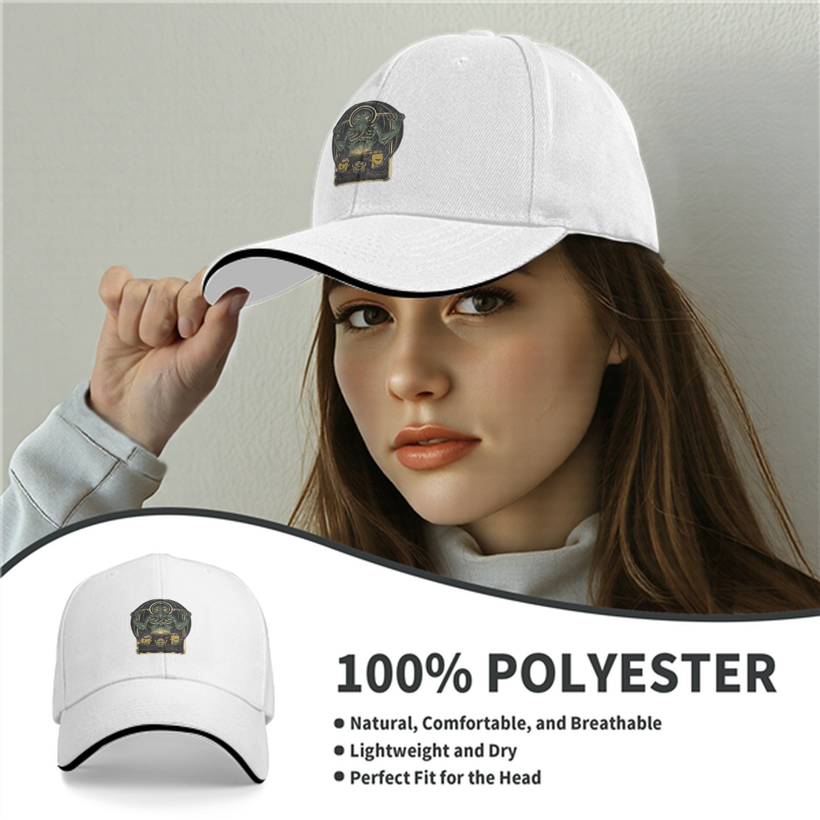 Black baseball cap with Cthulhu and minion graphic print