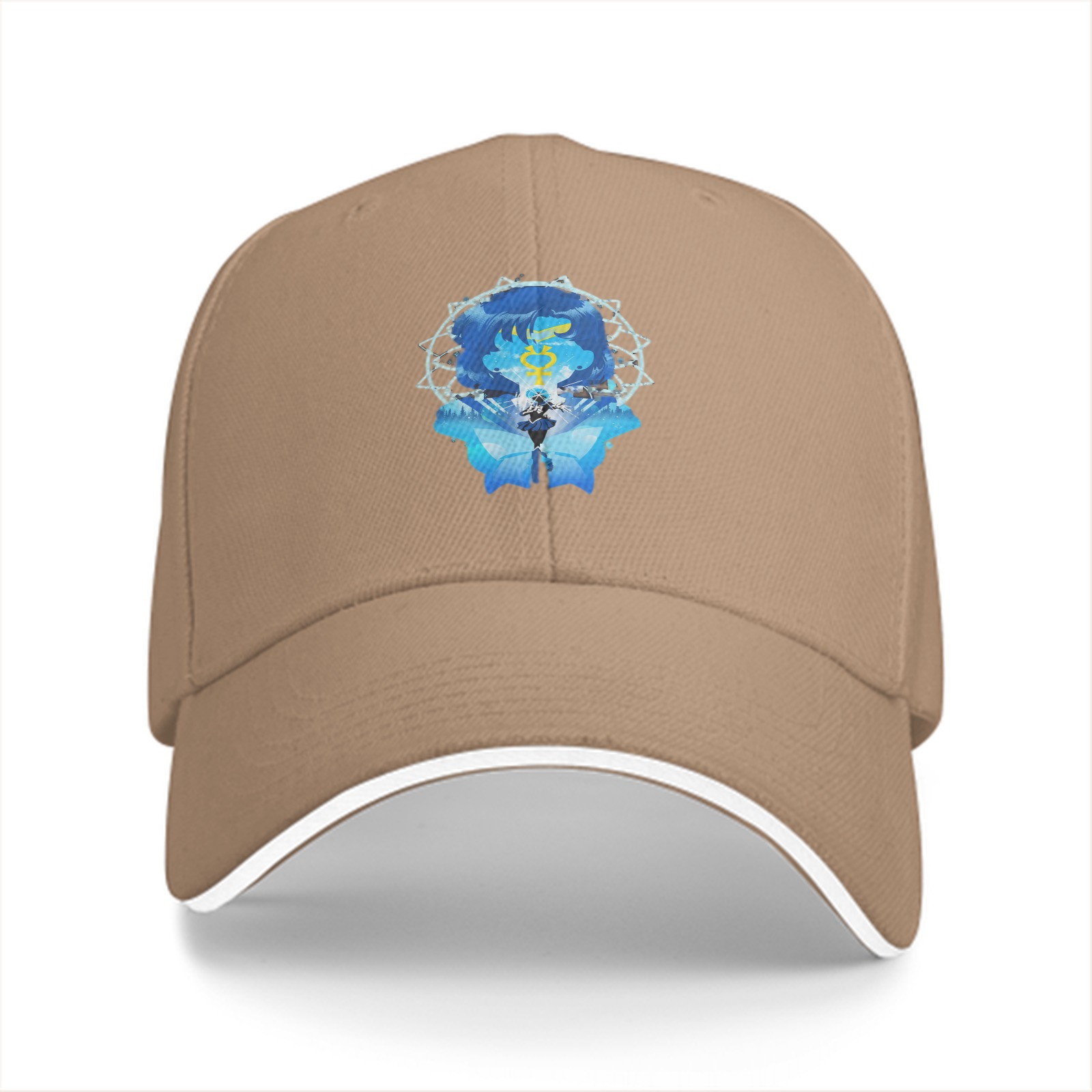 Black Baseball Cap With Blue Anime Character Art Print
