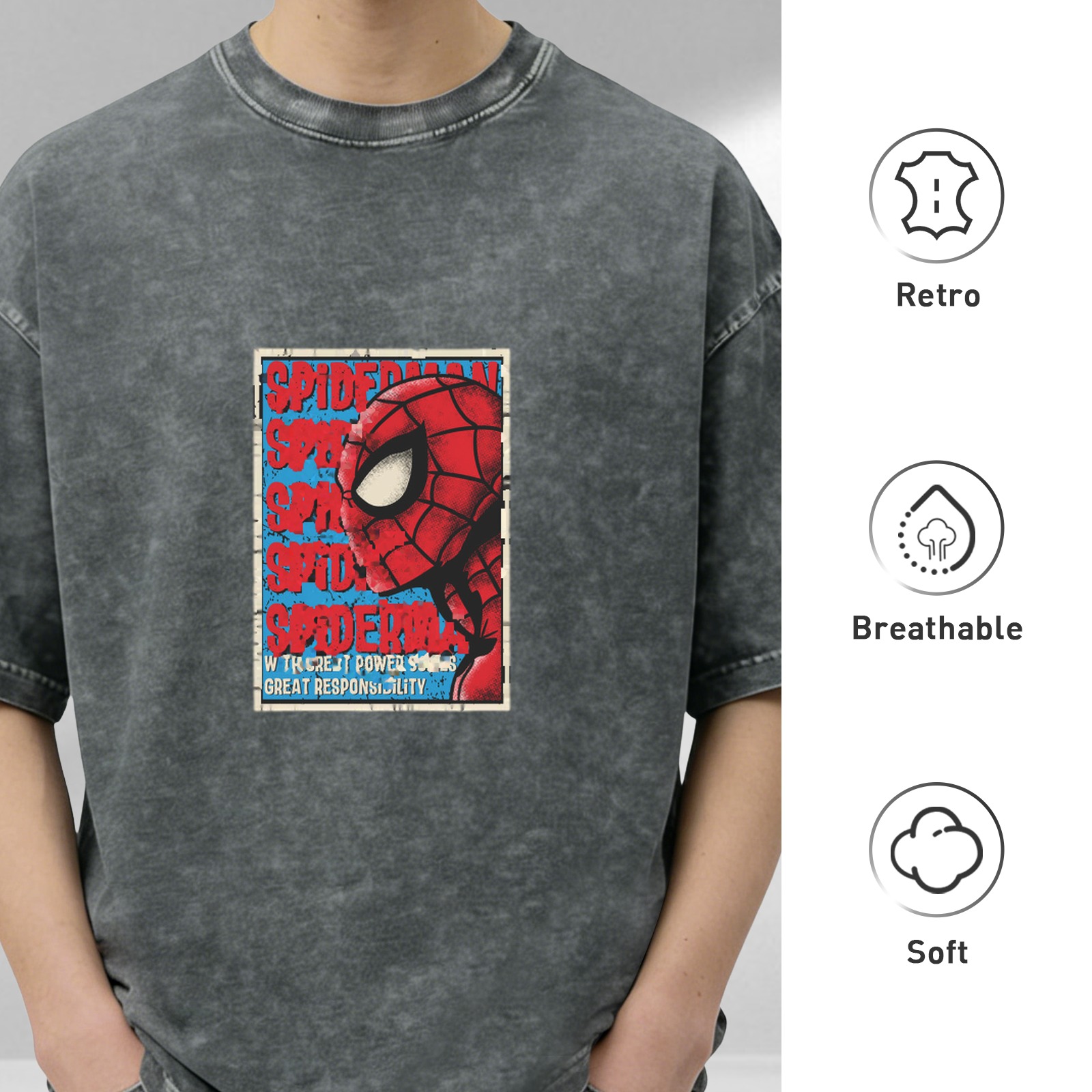 Washed Black Spider-Man Graphic Oversized T-Shirt