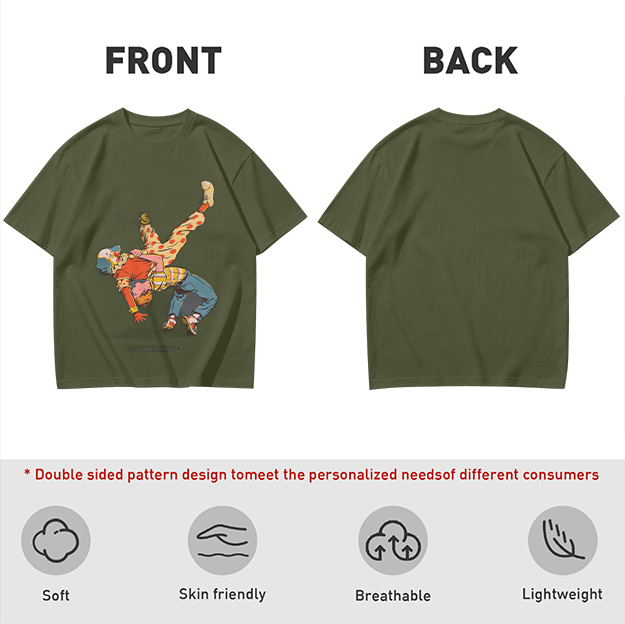 Olive T-Shirt With Clown Wrestling Graphic Print