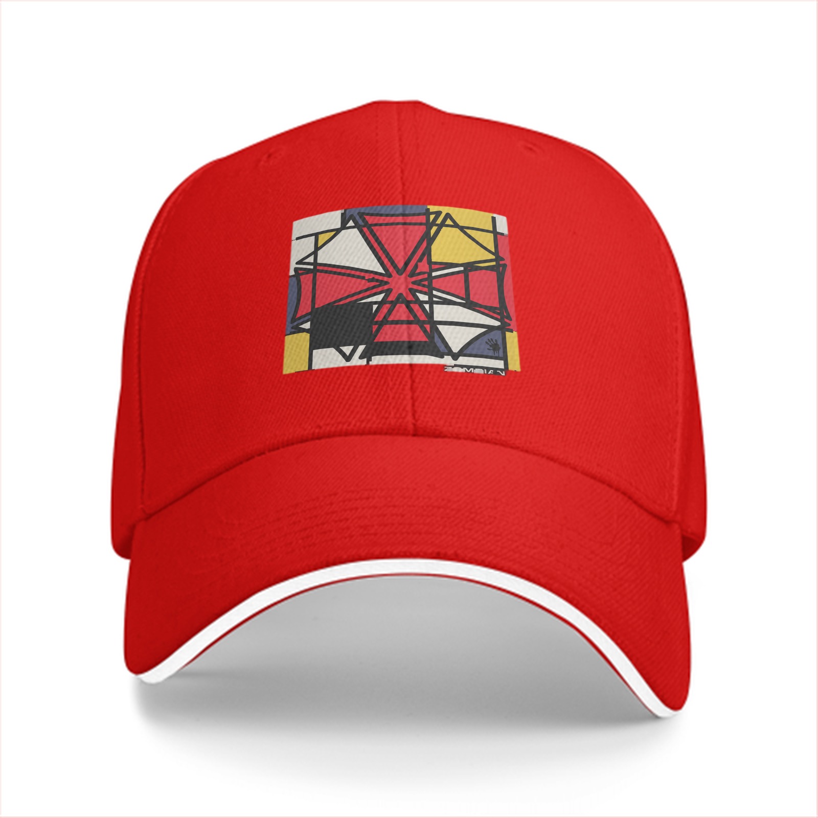 Black Baseball Cap With Abstract Geometric Art Print