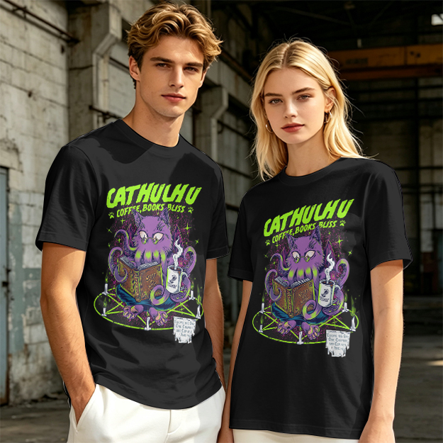 Cathulhu Coffee Books Bliss Cat Octopus Graphic T-Shirt