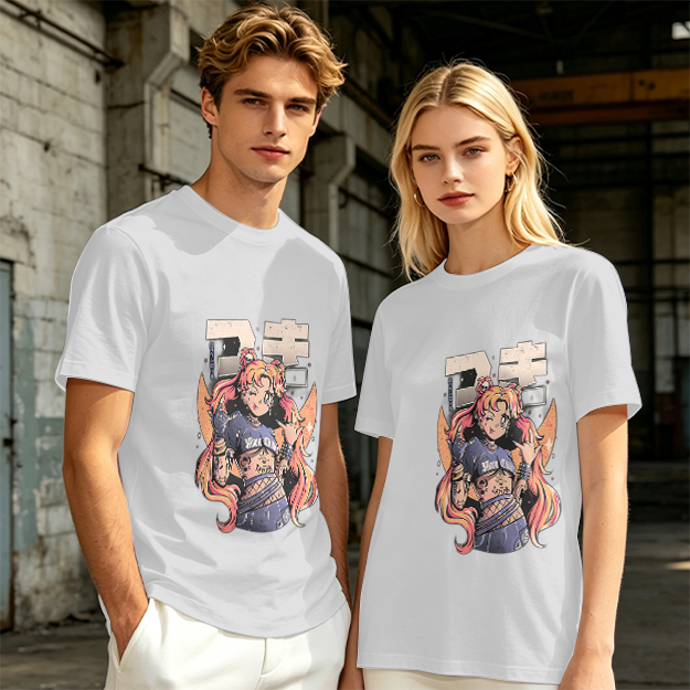 Olive Anime Girl Graphic Short Sleeve T-Shirt