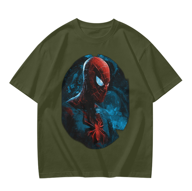 Olive Green T-Shirt with Dark Artistic Spider-Man Print