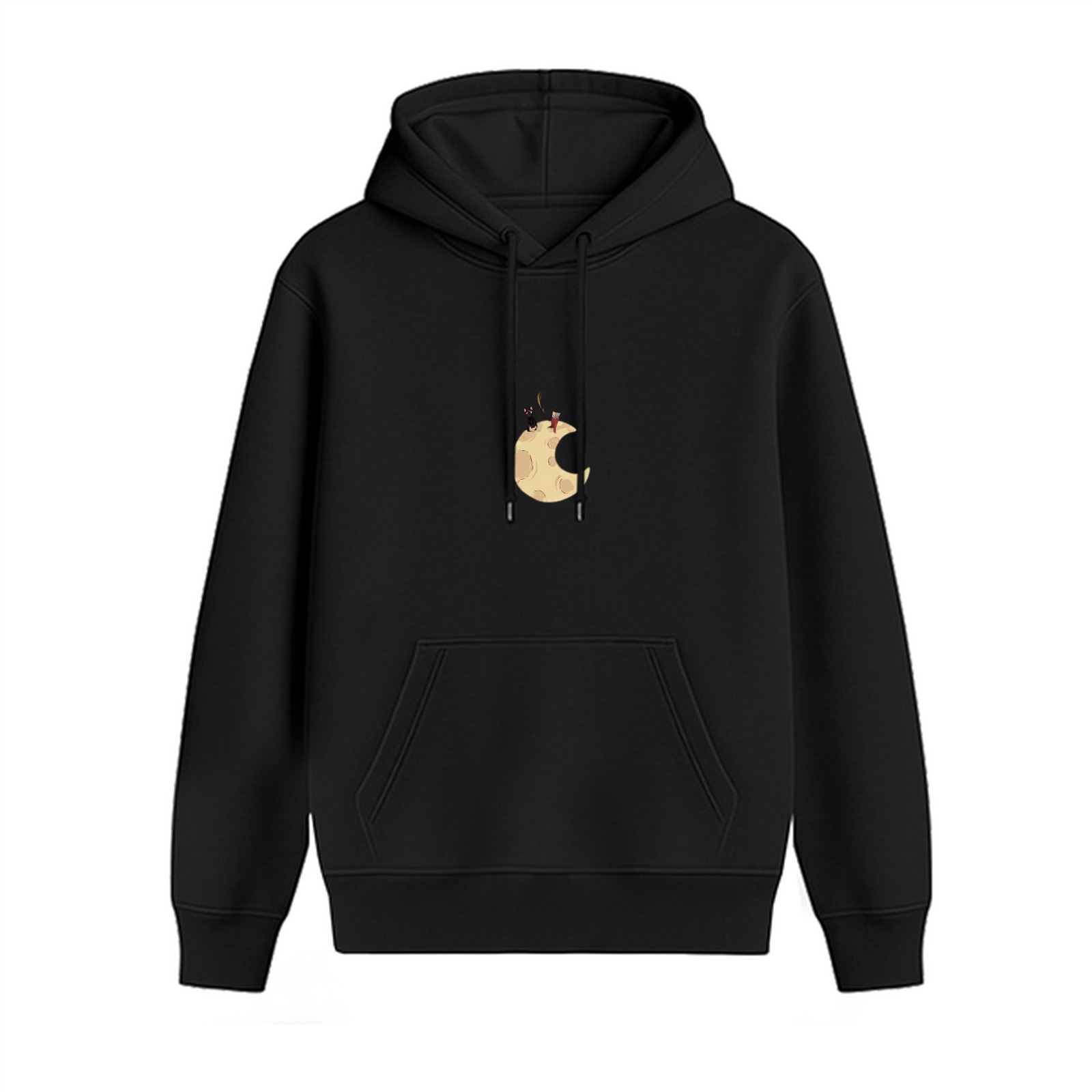 Black Hoodie With Crescent Moon Graphic Design