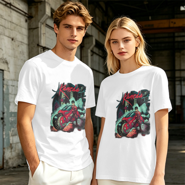 Olive T-Shirt with Kaneda Anime Motorcycle Graphic Print