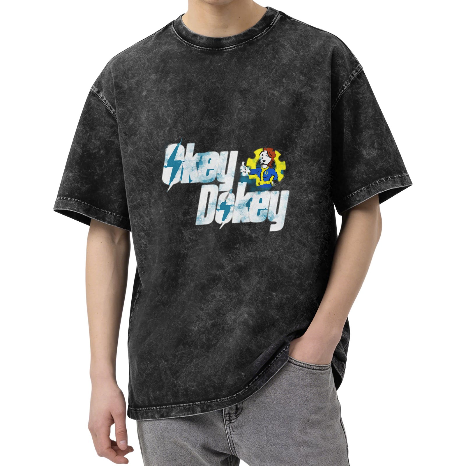 Okey Dokey Fallout Vault Girl Graphic Acid Wash T-Shirt