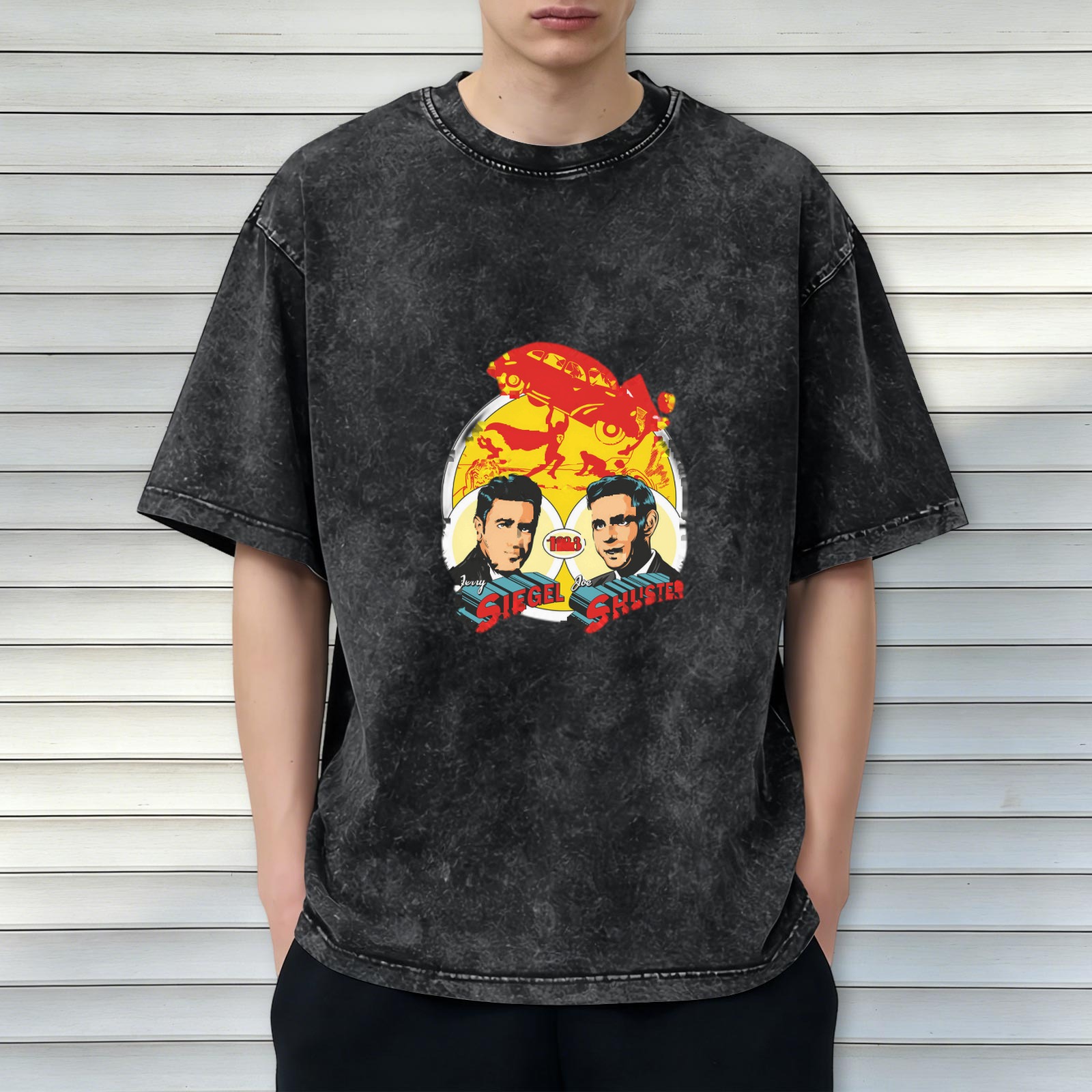 Siegel and Shuster Superman Design Acid Wash T-Shirt