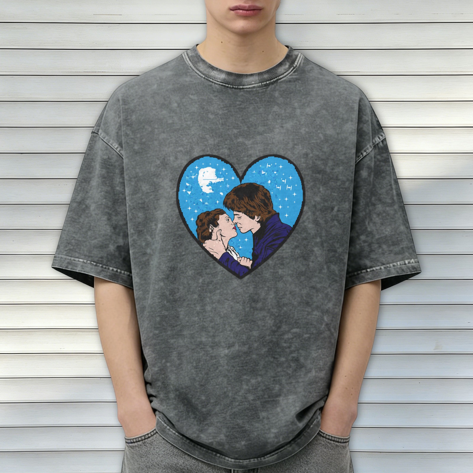 Star Wars themed heart graphic t-shirt with romantic couple design
