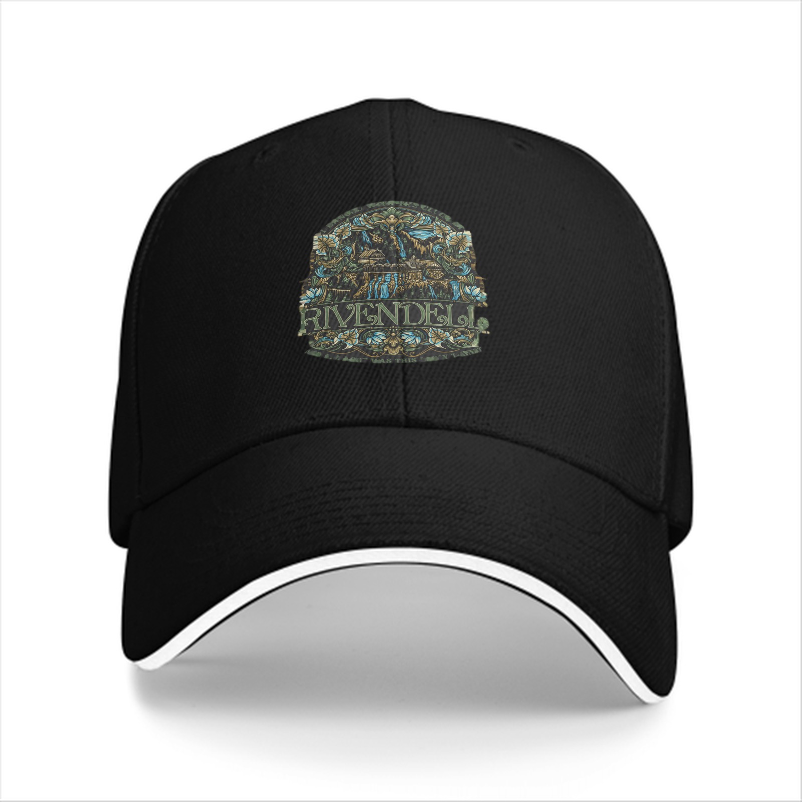 Black Baseball Cap with Rivendell Fantasy Art Emblem