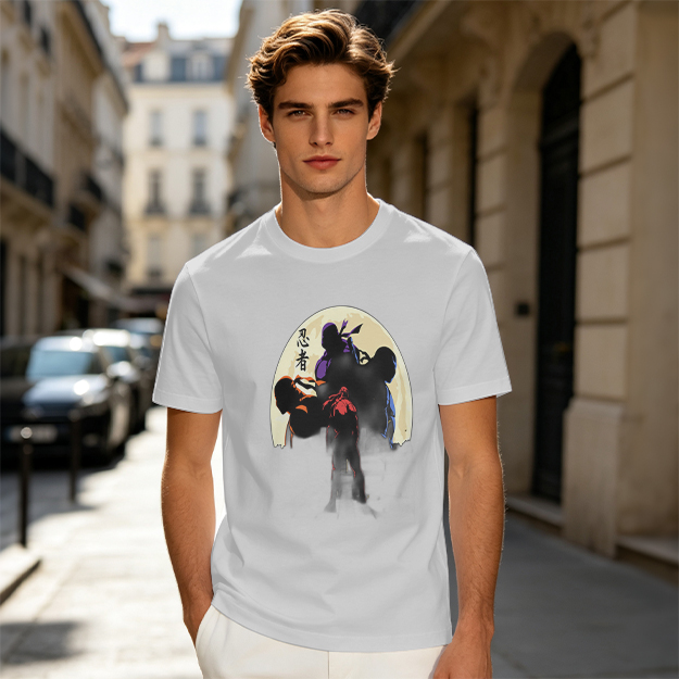 Olive T-shirt with Ninja Silhouette Graphic Design