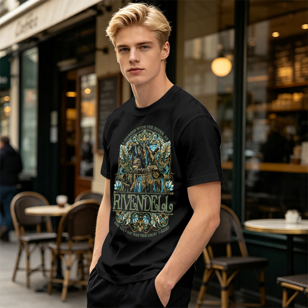 Olive Green Rivendell Themed Graphic T-Shirt