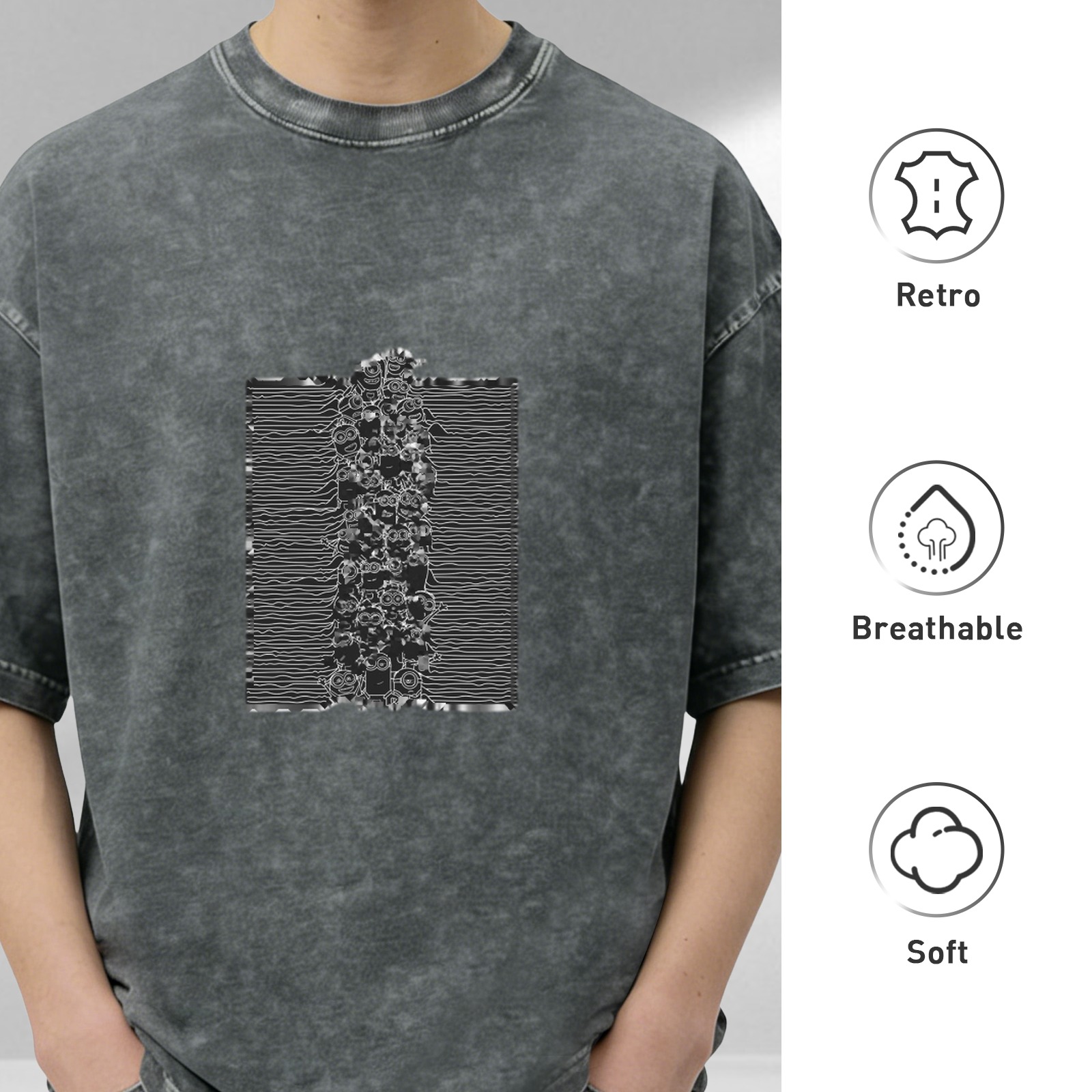 Oversized Acid Wash Black T-Shirt with Abstract Graphic Print