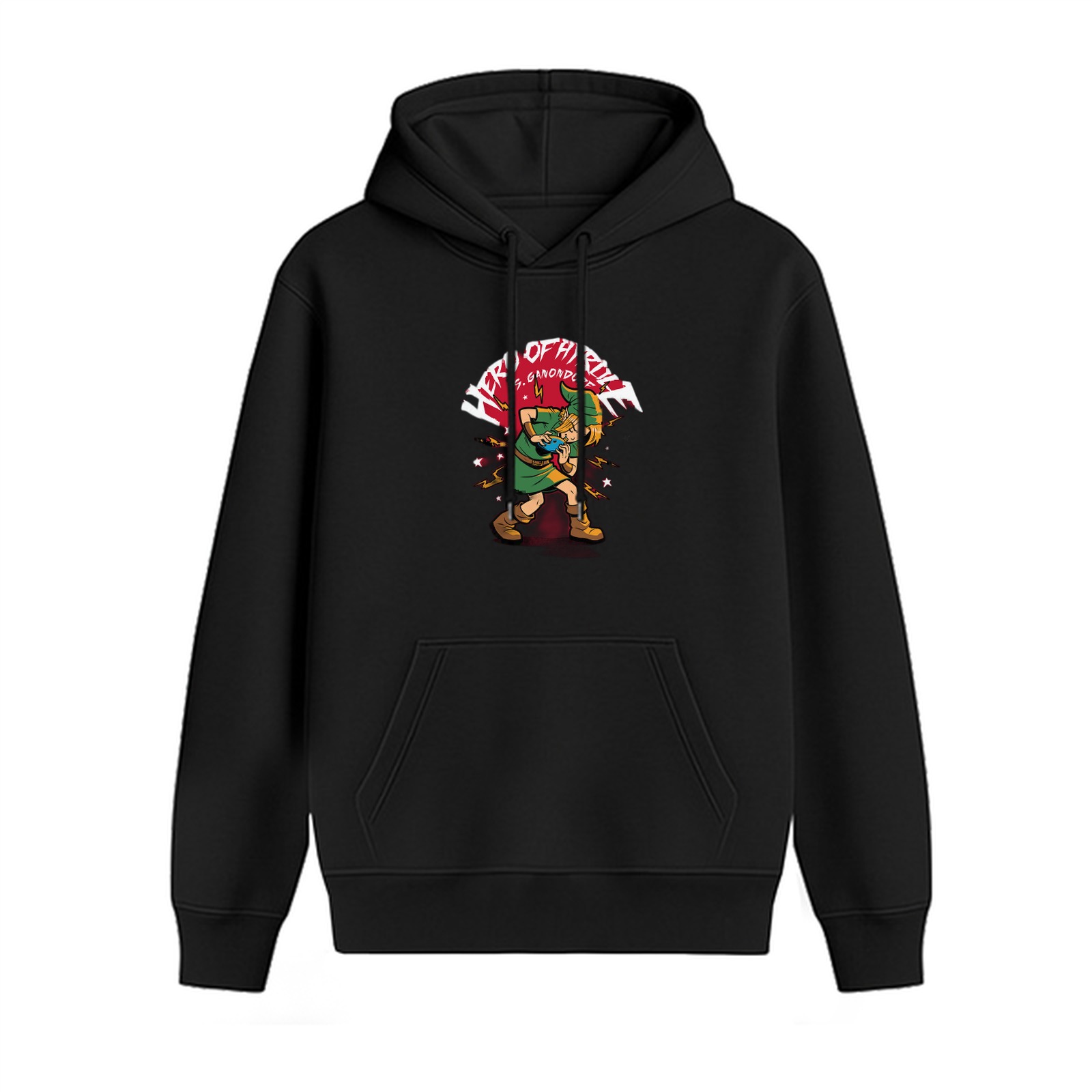 Black hoodie with Hero of Hyrule graphic print