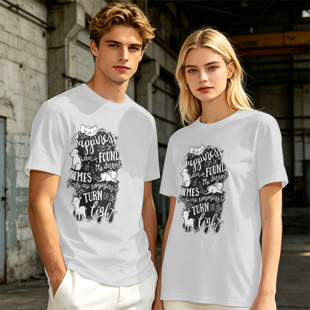 Olive t-shirt with happiness quote and animal illustrations