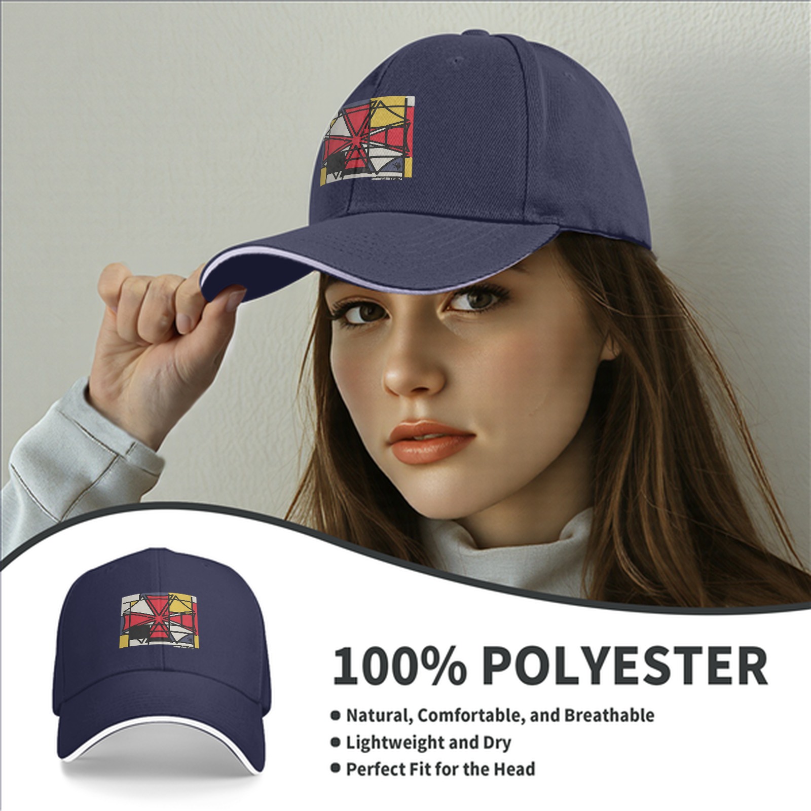 Black Baseball Cap With Abstract Geometric Art Print