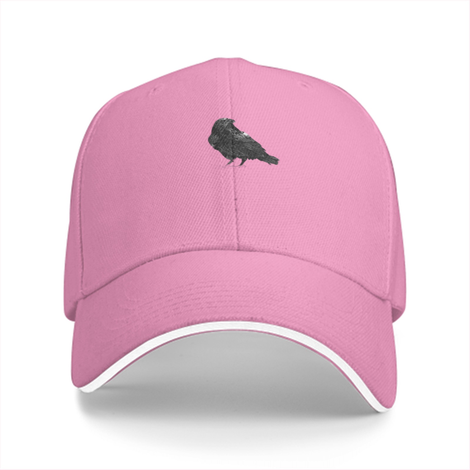 Black Baseball Cap With Detailed Crow Silhouette Design