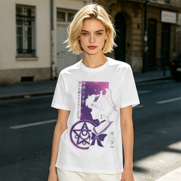 Olive T-shirt with Sailor Moon Anime Silhouette Graphic