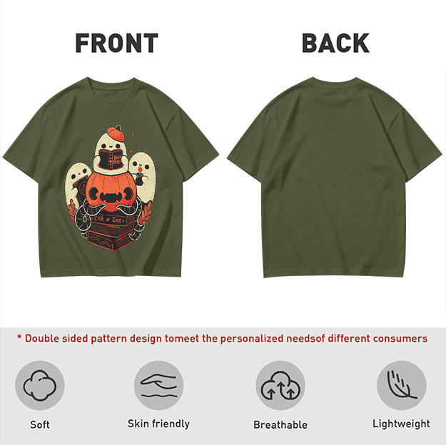 Olive Halloween Ghosts Jack-o'-Lantern Graphic T-Shirt