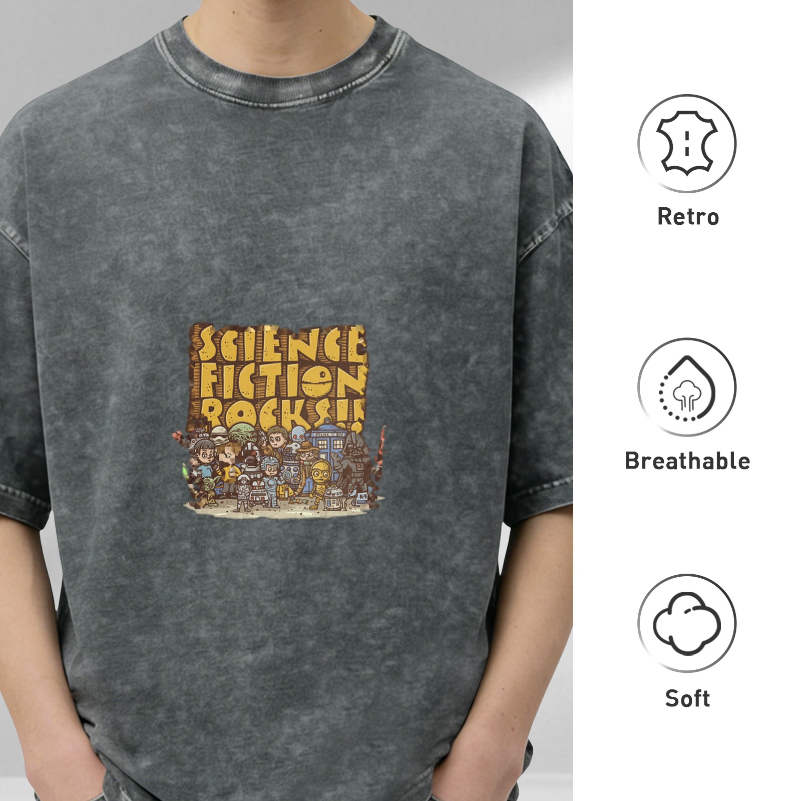 Science Fiction Rocks! Vintage Wash Graphic T-Shirt