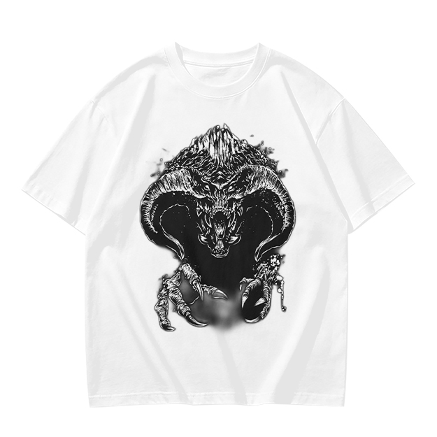 Olive T-Shirt With Dark Fantasy Demon Monster Graphic Print
