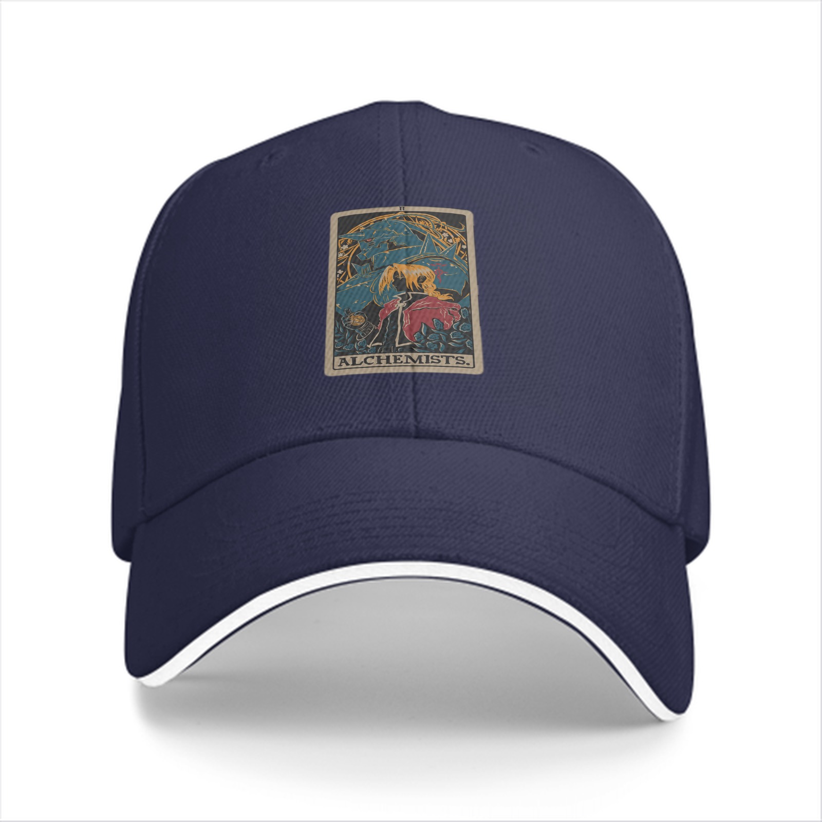 Black Baseball Cap With Alchemist Tarot Style Graphic Print