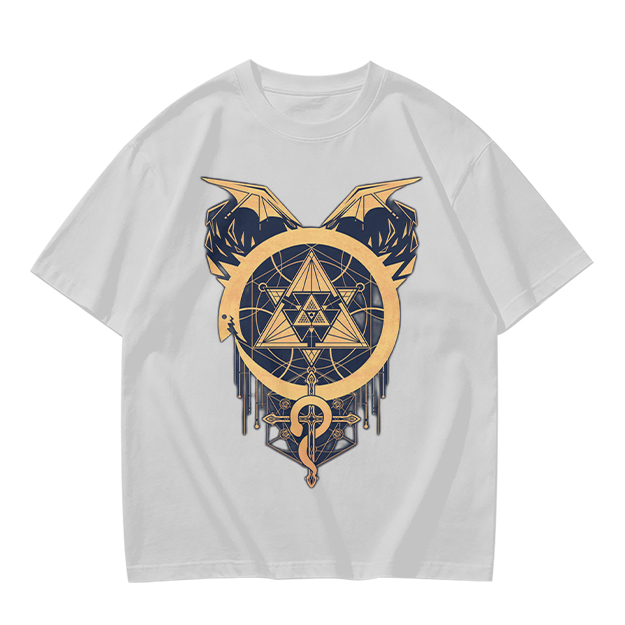 Olive T-Shirt with Occult Dragon Triangle Symbol Print