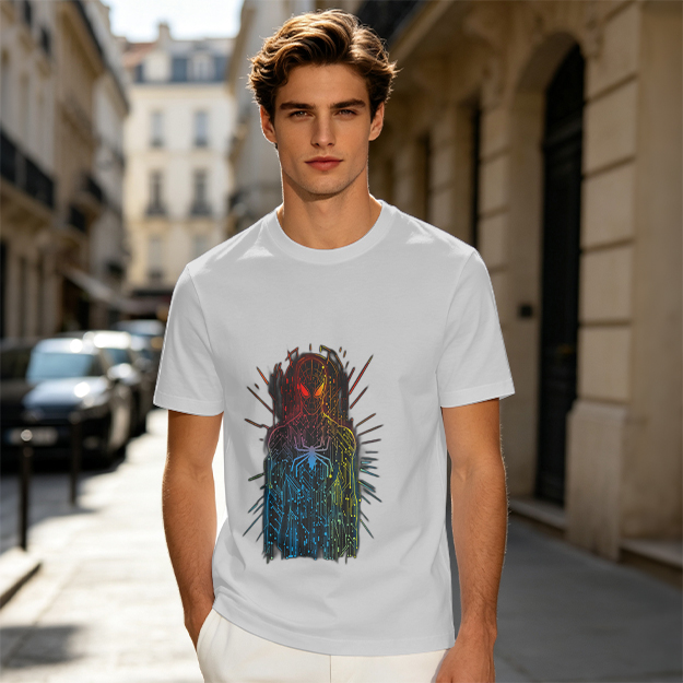 Olive T-Shirt With Abstract Gradient Spider-Man Graphic