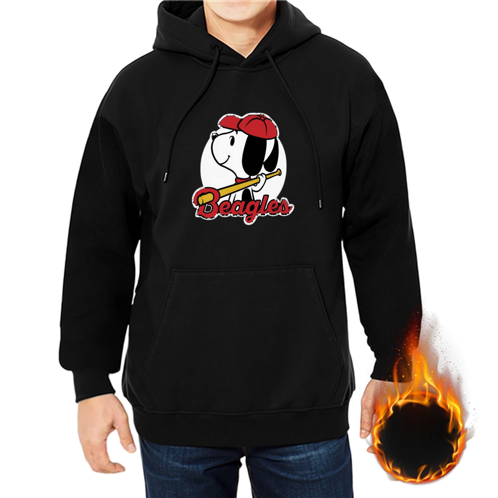 Black hoodie with Snoopy Beagles baseball graphic