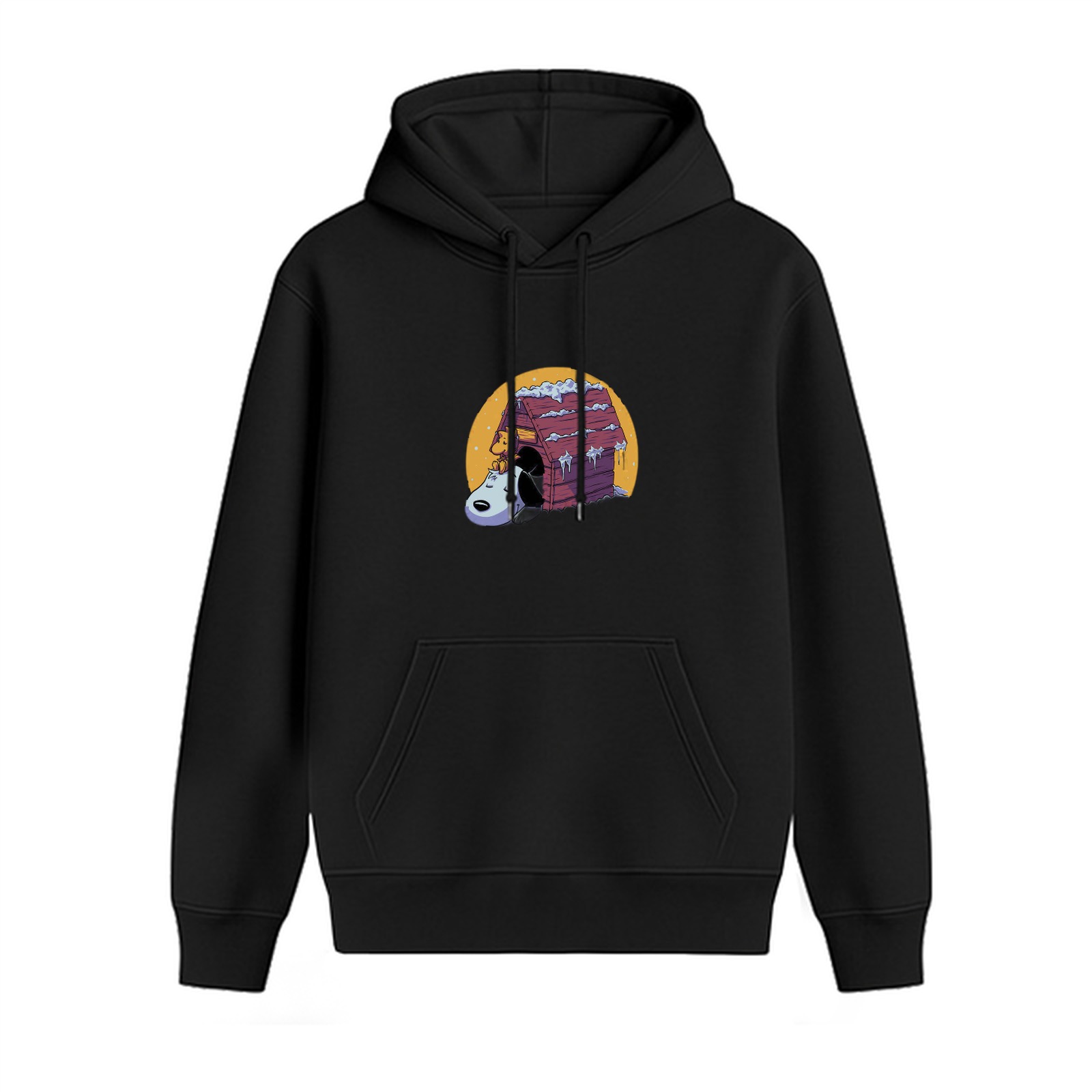 Black Hoodie With Snoopy And Snowy Doghouse Graphic