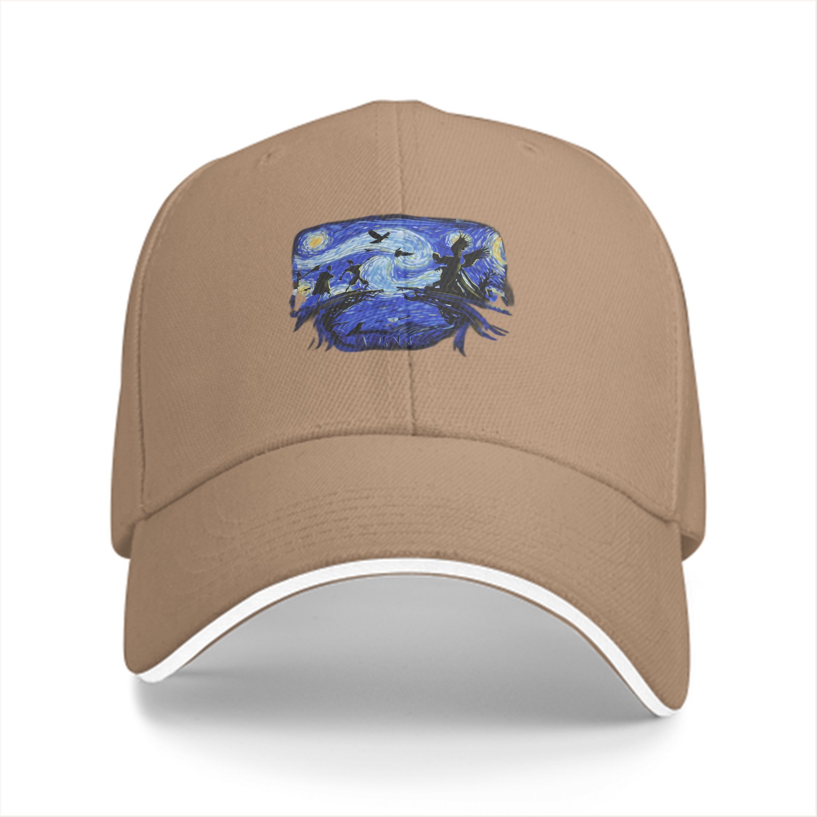 Black Baseball Cap With Starry Night Style Art Print