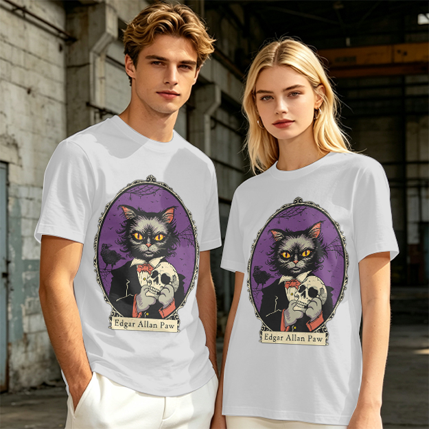 Edgar Allan Paw Cat Skull Raven Graphic Tee
