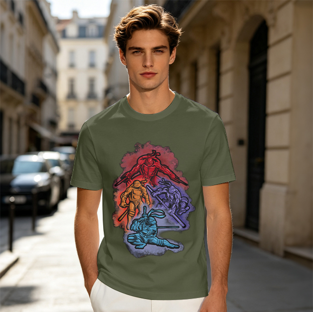 Olive T-shirt with Mutant Ninja Turtles Graphic Print