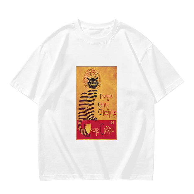 Olive T-shirt with Cheshire Cat Tournee Chat Print