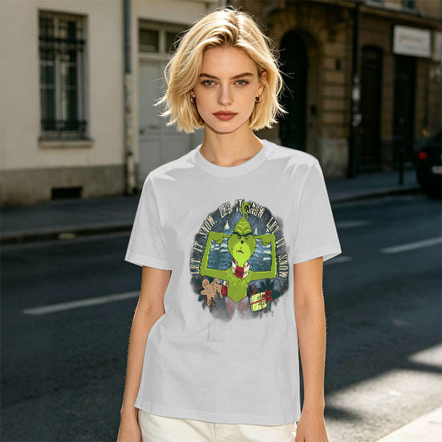 Olive Grinch Christmas Let It Snow Graphic T-Shirt