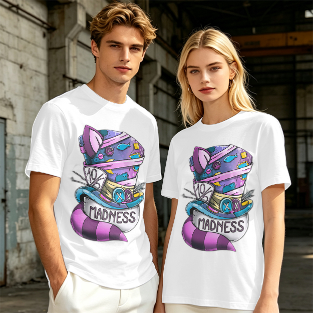 Olive T-Shirt With Mad Hatter Cheshire Cat Madness Graphic