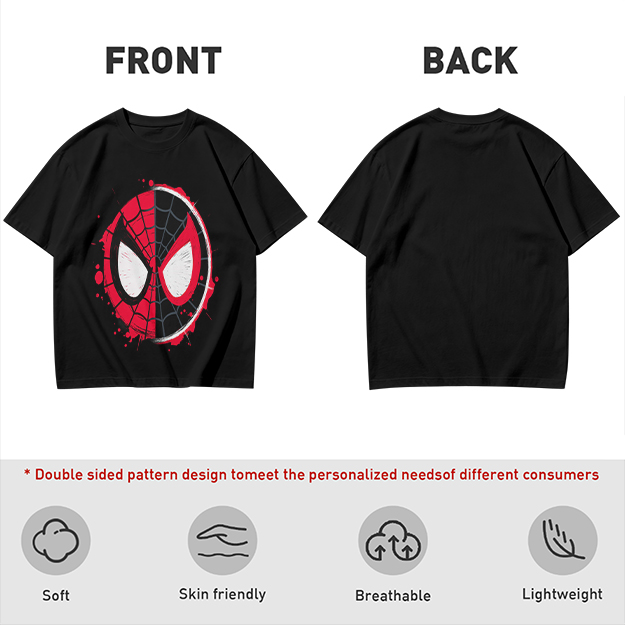 Olive T-Shirt with Split Spider-Man Mask Graphic