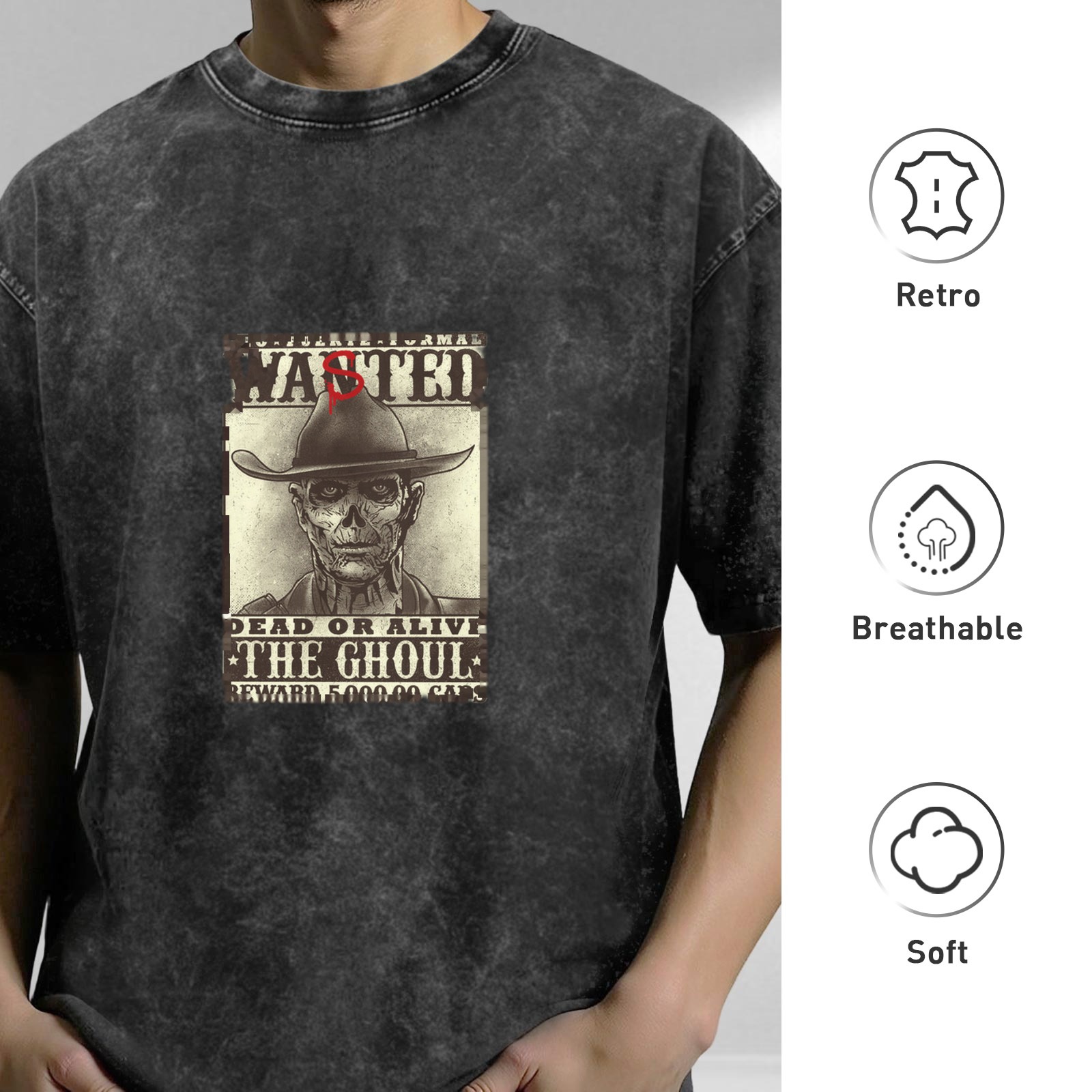 Wanted The Ghoul Graphic Acid Wash Black T-Shirt