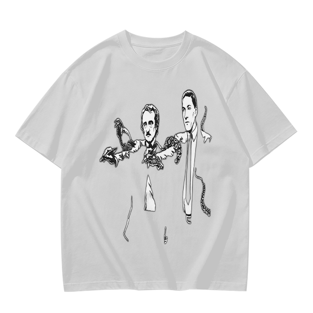 Olive T-shirt with Gothic author illustration print