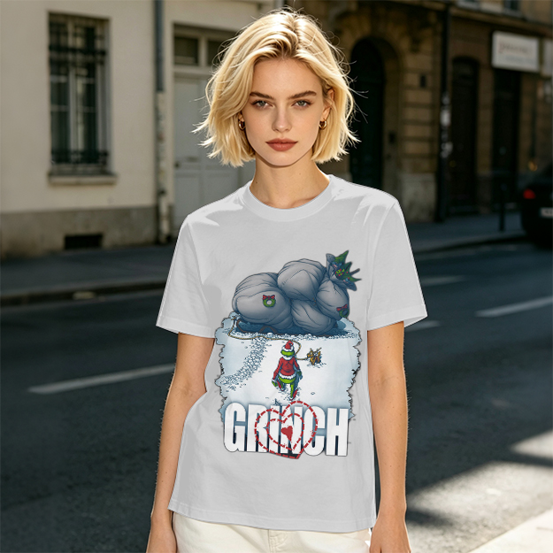 Grinch Stealing Christmas Gifts Snow Scene Graphic T-Shirt