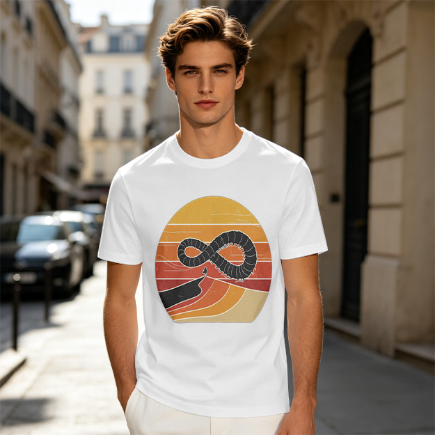 Olive T-Shirt With Retro Sunset Infinity Worm Graphic