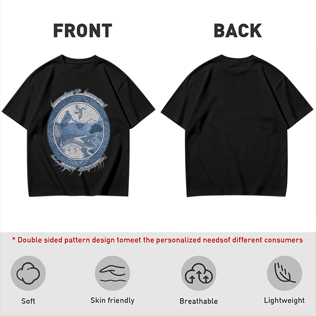 Olive T-Shirt With Fantasy Mountain Landscape Dragon Print