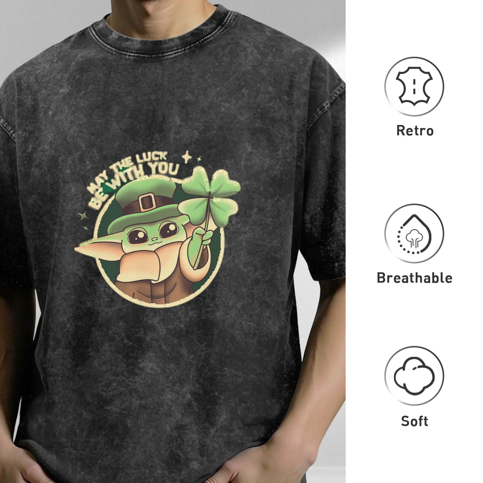 May The Luck Be With You Baby Alien Leprechaun Stonewashed T-Shirt