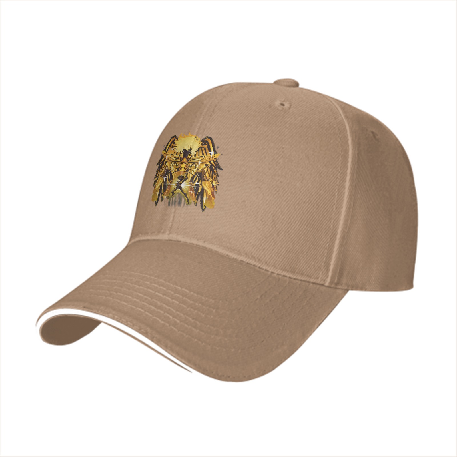 Black Baseball Cap With Golden Lion Head Graphic Design