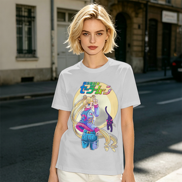 Olive anime graphic t-shirt featuring Usagi and Luna
