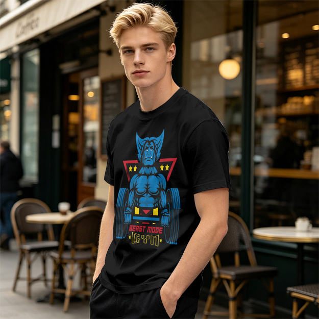 Olive T-Shirt With Beast Mode Gym Lifting Graphic Print